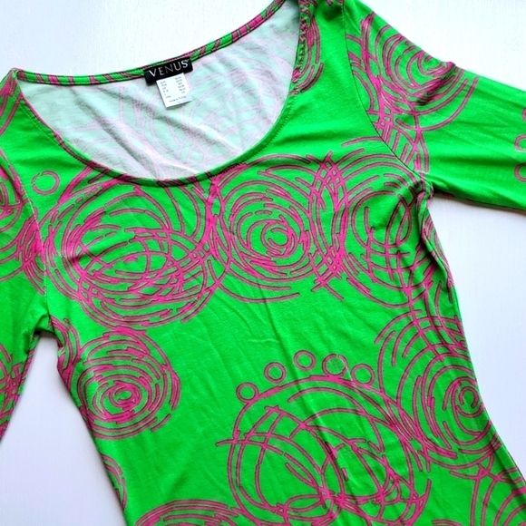 VENUS Lime Green Pink Neon Abstract Bodycon Abstract Mini Dress XS NWOT - Picture 1 of 5